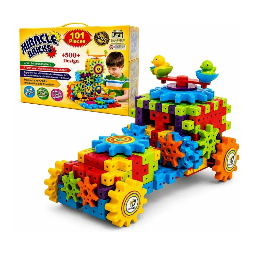 RRT Miracle Bricks 101 Pcs Motorized Spinning Gear Building Block Toy Sets Interlocking Learning & Educational Game for Kids