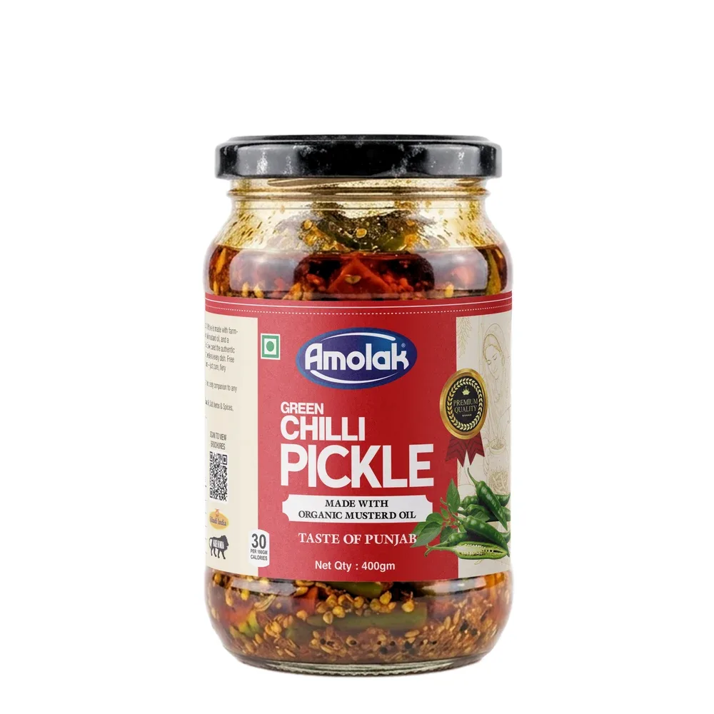 Amolak Green Chilli Pickle | Punjabi Achaar in Mustard Oil | 400 g