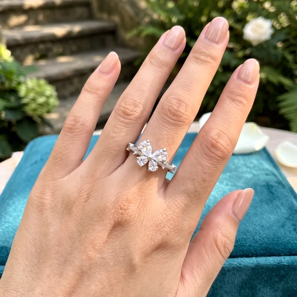 Crystal Butterfly Silver-Tone Ring